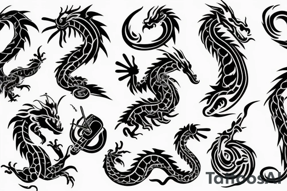 Dragon in the shape of a music note tattoo idea
