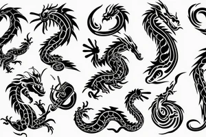 Dragon in the shape of a music note tattoo idea