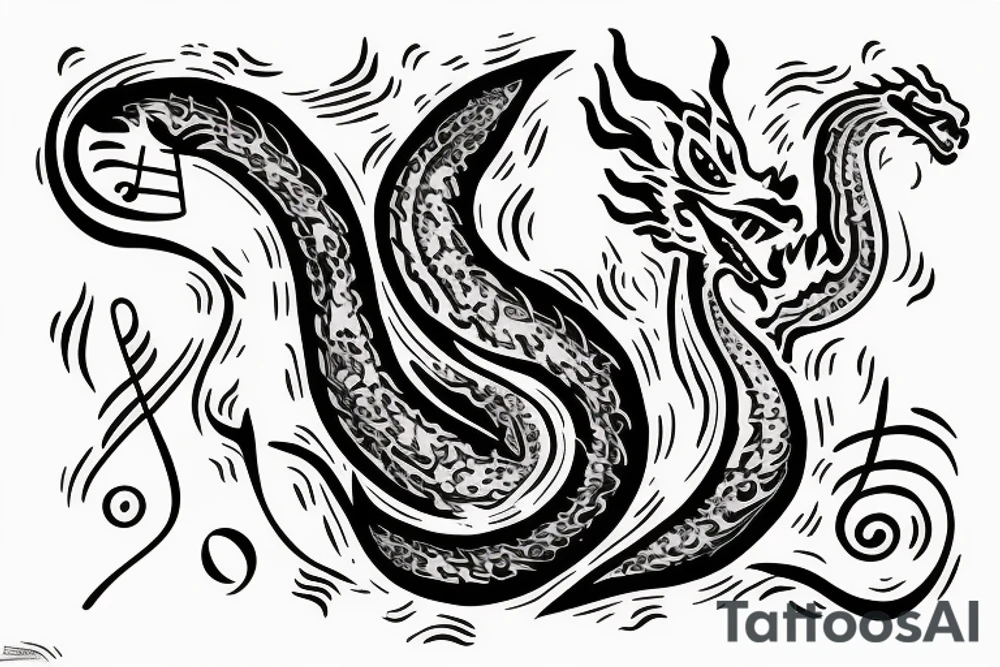 Dragon in the shape of a music note tattoo idea