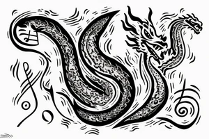 Dragon in the shape of a music note tattoo idea