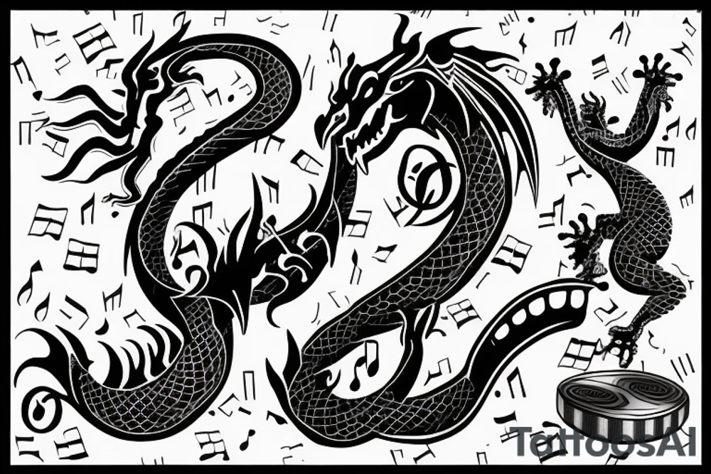 Dragon in the shape of a music note tattoo idea