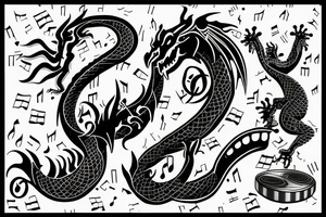 Dragon in the shape of a music note tattoo idea