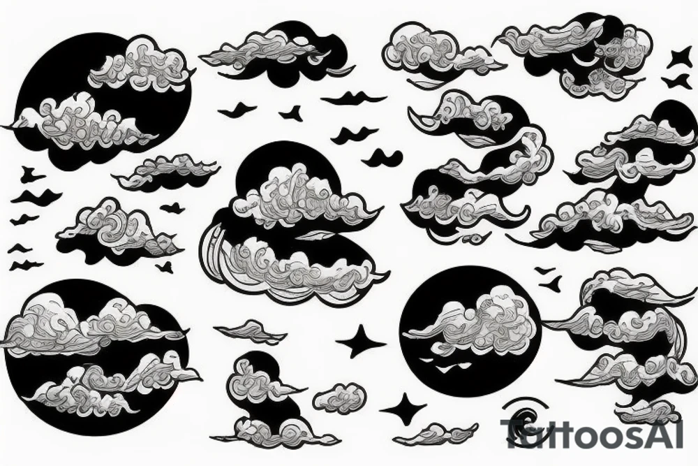 people surfing clouds tattoo idea