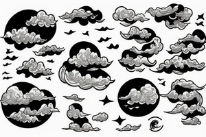 people surfing clouds tattoo idea
