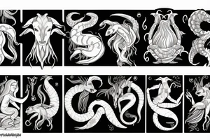 Goat mermaid, scorpion, libra scale tattoo idea
