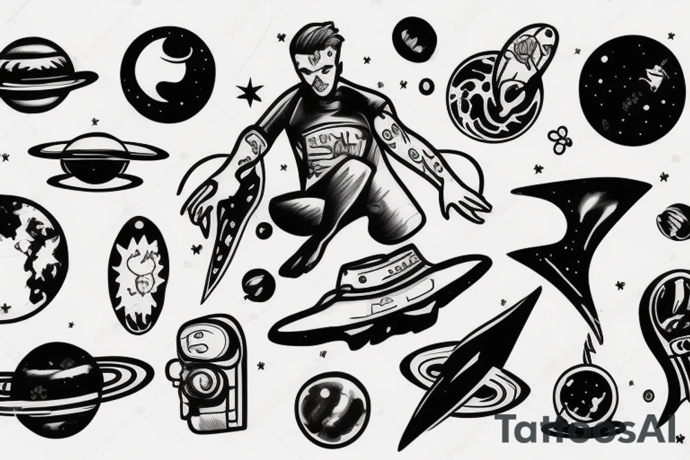 a guy jumping off a planet tattoo idea