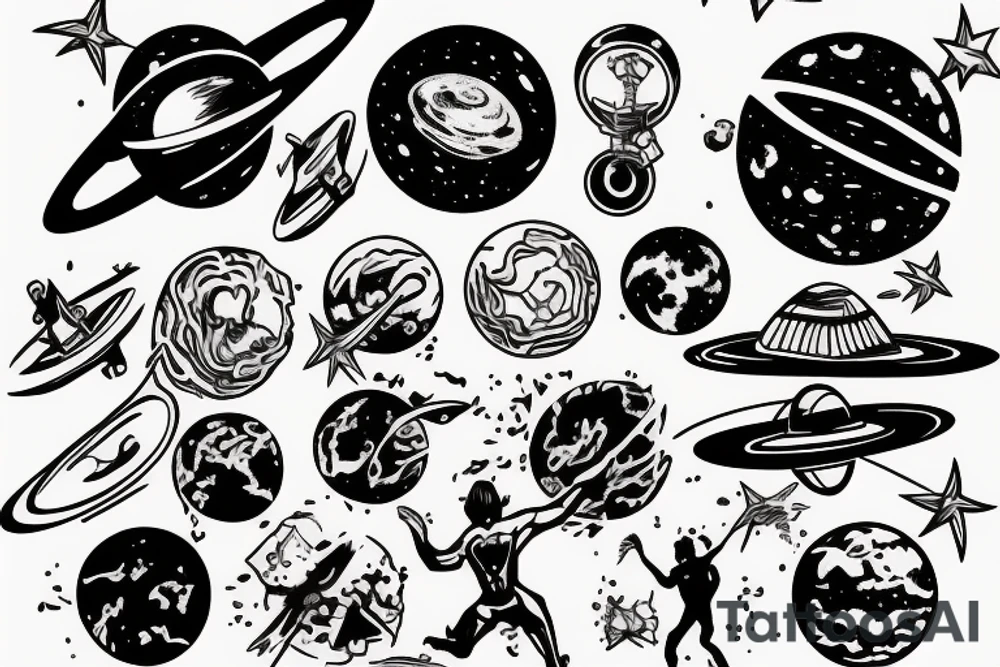 a guy jumping off a planet tattoo idea