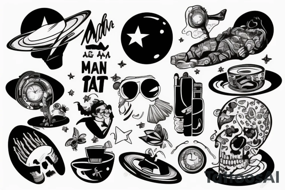 a man relaxing on a planet tattoo idea