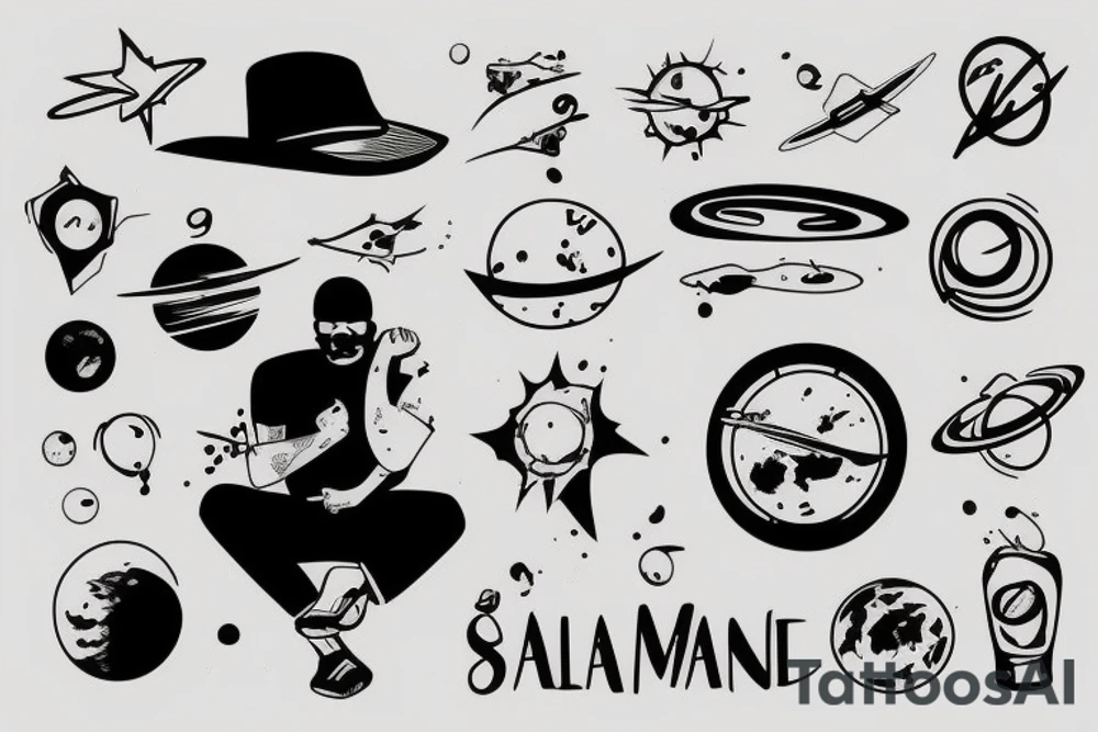 a man relaxing on a planet tattoo idea