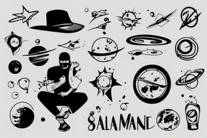 a man relaxing on a planet tattoo idea