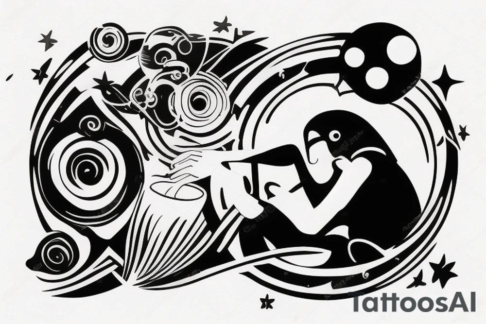 a man relaxing on a planet tattoo idea