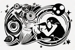 a man relaxing on a planet tattoo idea