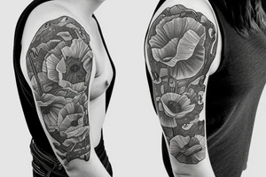 A poppy flower with a large map back drop tattoo idea