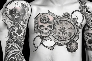 A poppy flower with a pirate map back drop tattoo idea