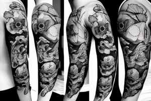 A poppy flower with a pirate map back drop tattoo idea