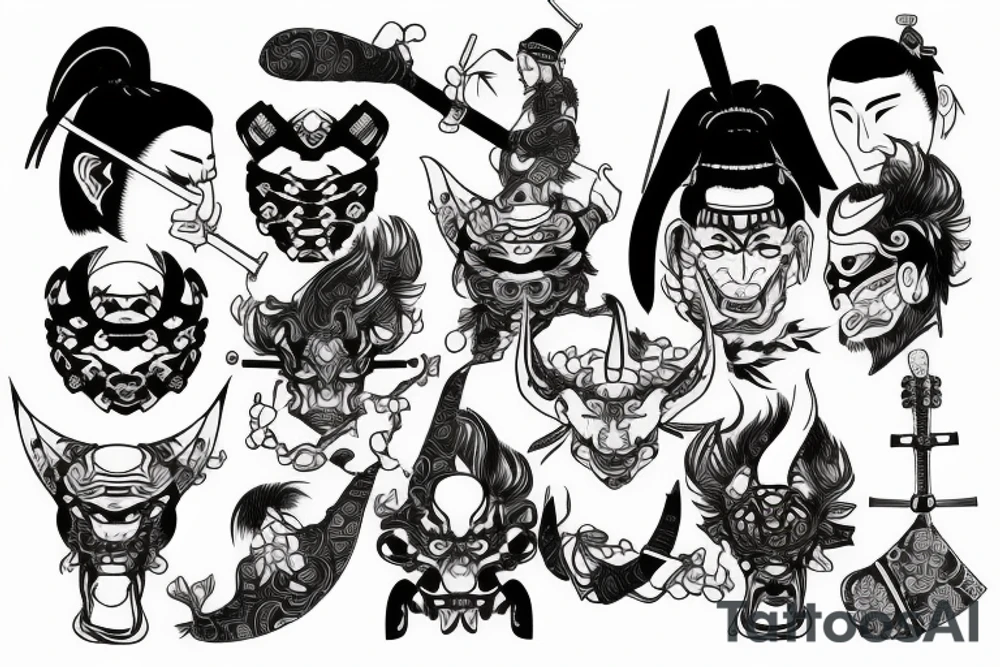 Japan, samurai, hanniya, gosts tattoo idea