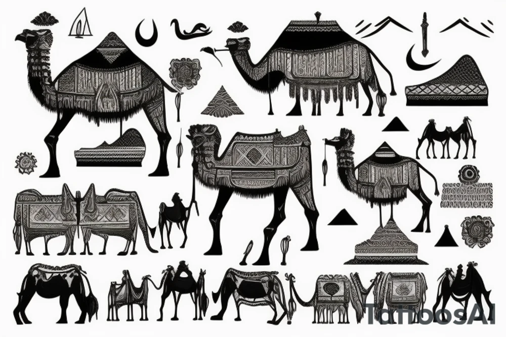landscape of the algerian Sahara with touaregs and camels traveling tattoo idea