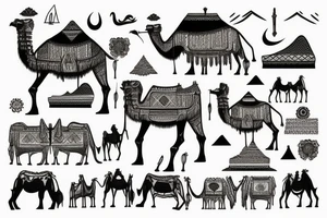 landscape of the algerian Sahara with touaregs and camels traveling tattoo idea