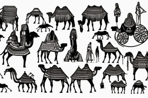 landscape of the algerian Sahara with touaregs and camels traveling tattoo idea