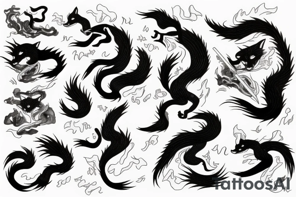 nine tailed fox leaping forward holding katana tattoo idea