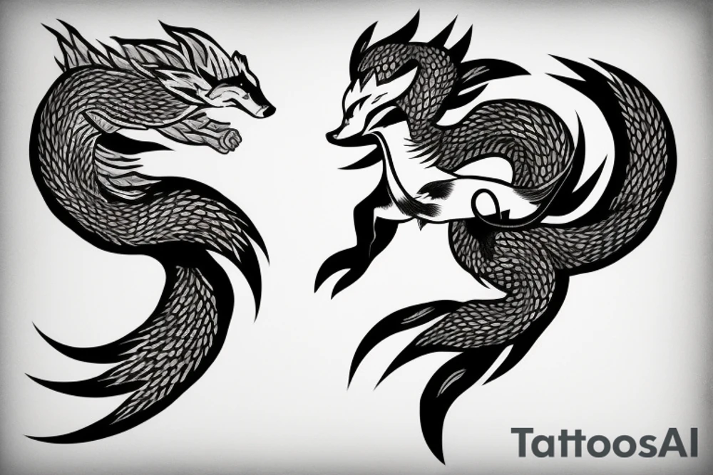 nine tailed fox leaping forward holding katana tattoo idea