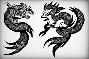 nine tailed fox leaping forward holding katana tattoo idea