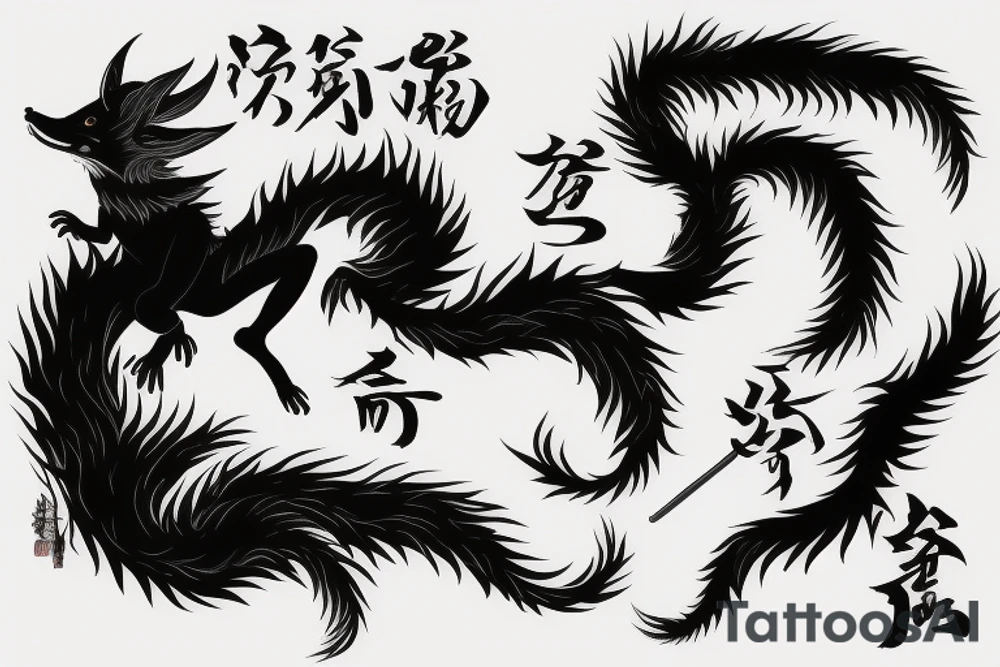 nine tailed fox leaping forward holding katana tattoo idea