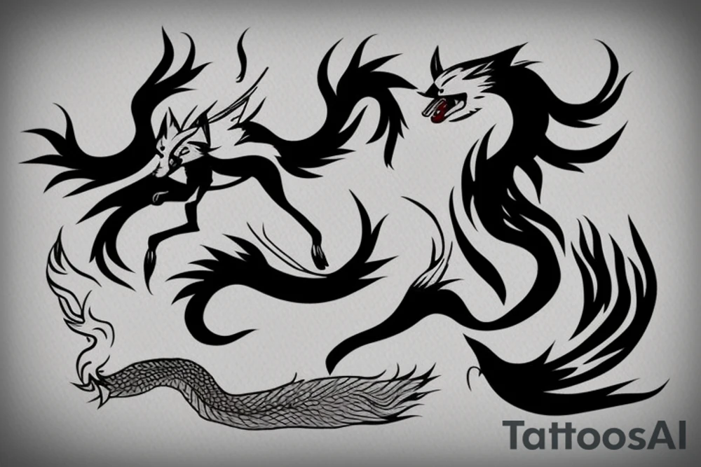 nine tailed fox leaping forward holding katana tattoo idea