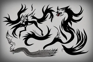nine tailed fox leaping forward holding katana tattoo idea
