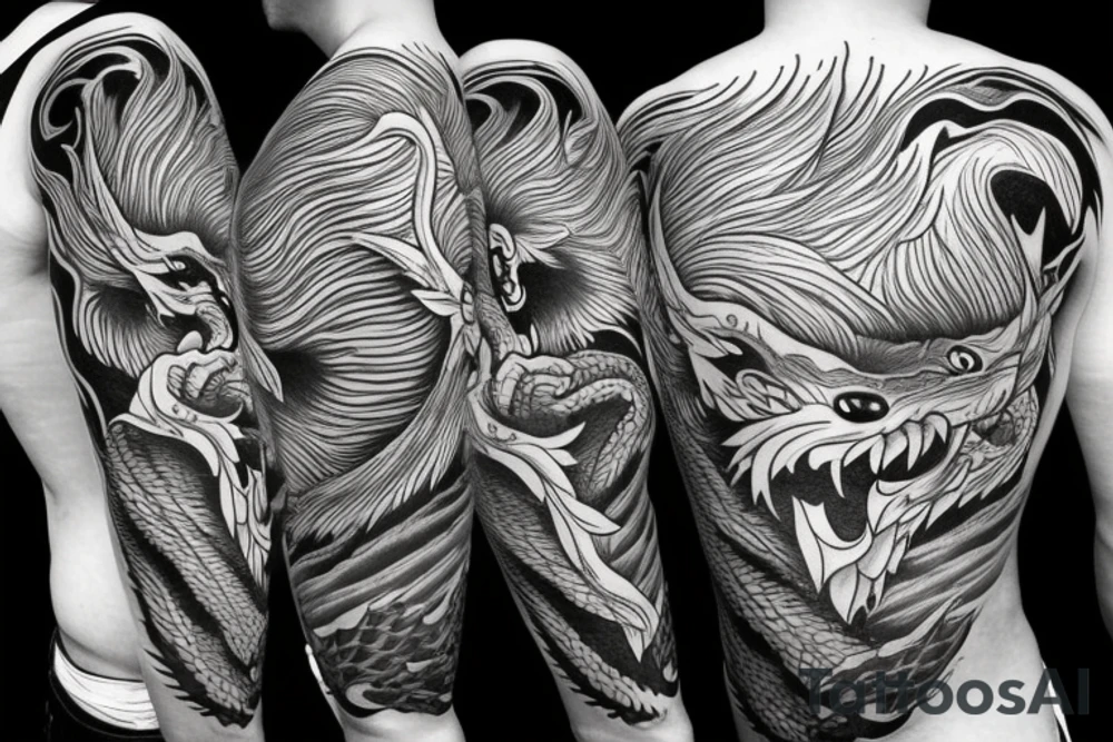 nine tailed fox leaping forward holding katana tattoo idea