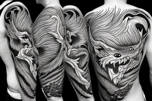 nine tailed fox leaping forward holding katana tattoo idea