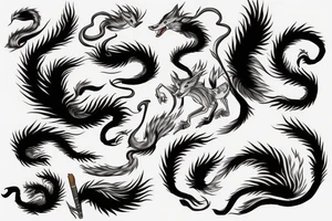 nine tailed fox leaping forward holding katana tattoo idea