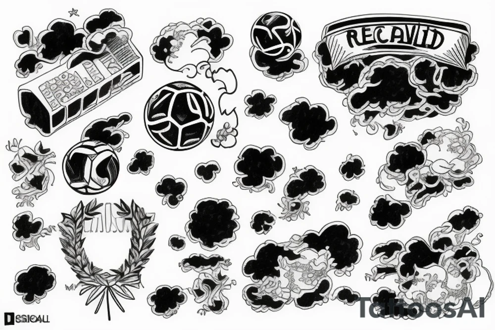 clouds, rectangle, messi with world cup, flowers tattoo idea