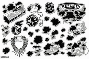 clouds, rectangle, messi with world cup, flowers tattoo idea