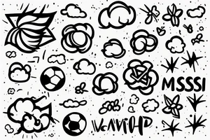 clouds, rectangle, messi with world cup, flowers tattoo idea