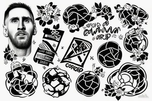 clouds, rectangle, messi with world cup, flowers tattoo idea