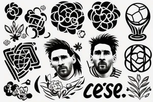 clouds, rectangle, messi with world cup, flowers tattoo idea