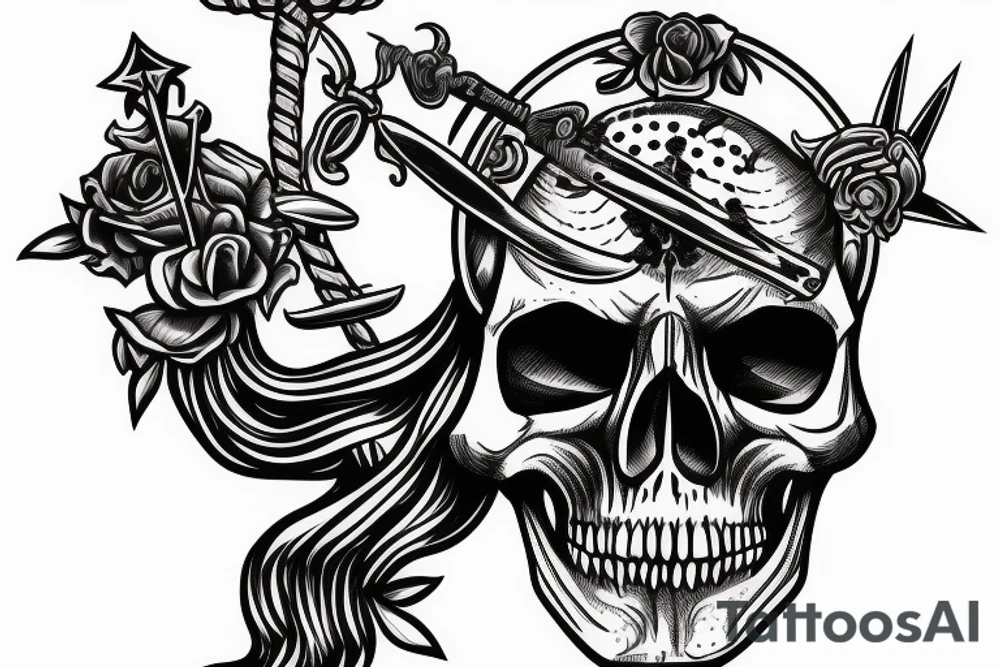Skull with the British army crossed swords tattoo idea
