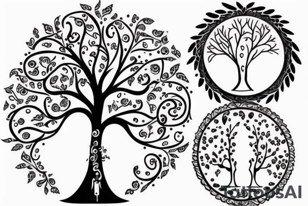 Mother father two little girls tree of life tattoo idea