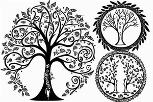 Mother father two little girls tree of life tattoo idea