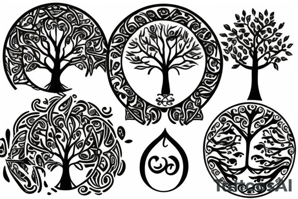 Mother father two little girls tree of life tattoo idea