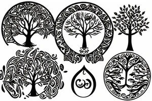 Mother father two little girls tree of life tattoo idea
