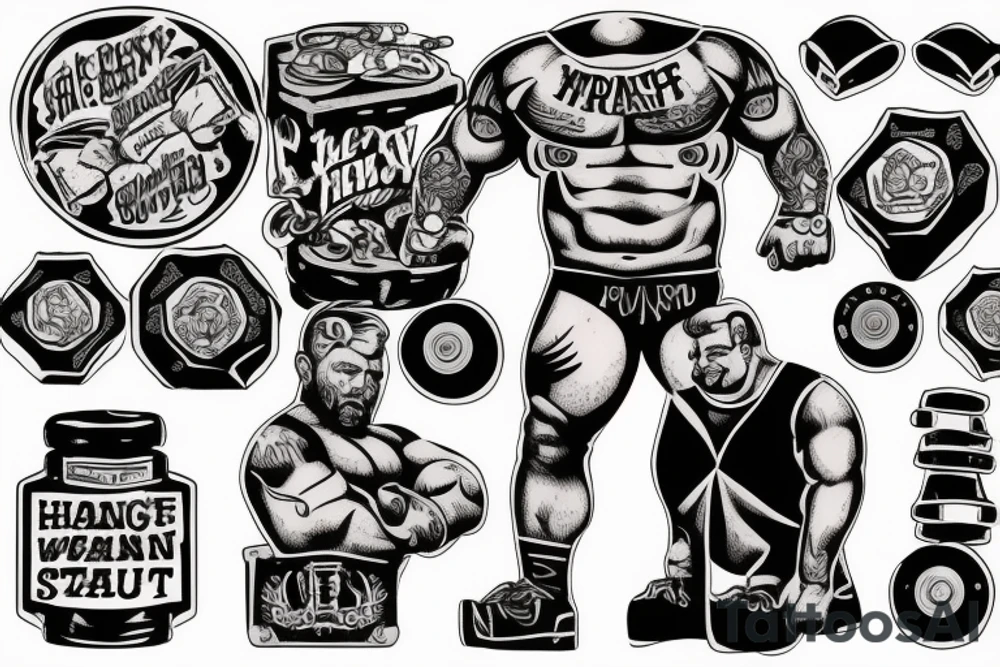 A strongman posing with heavy weights tattoo idea