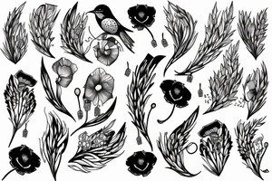 nightingale flying around stem of poppy tattoo idea