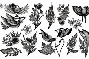 nightingale flying around stem of poppy tattoo idea
