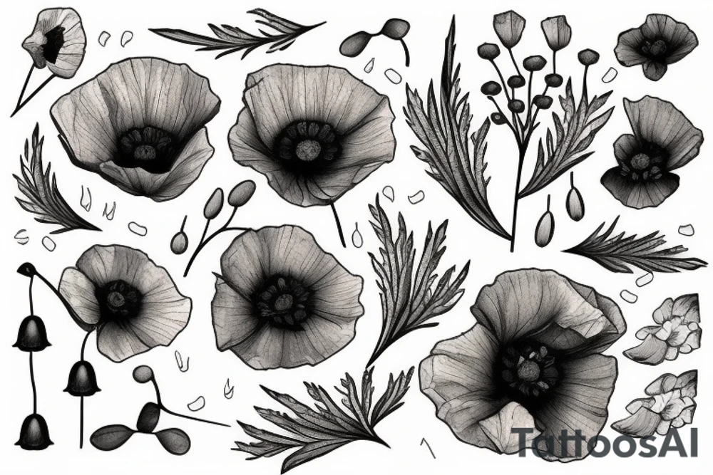 nightingale flying around the stem of the poppy tattoo idea