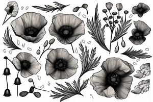 nightingale flying around the stem of the poppy tattoo idea