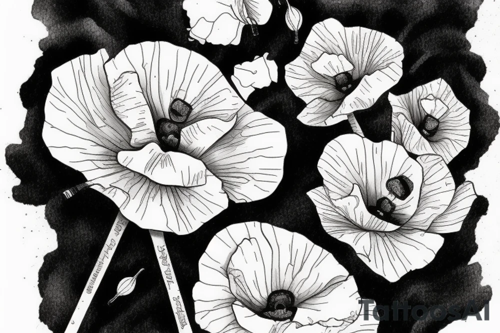 nightingale flying around the stem of the poppy tattoo idea