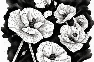 nightingale flying around the stem of the poppy tattoo idea