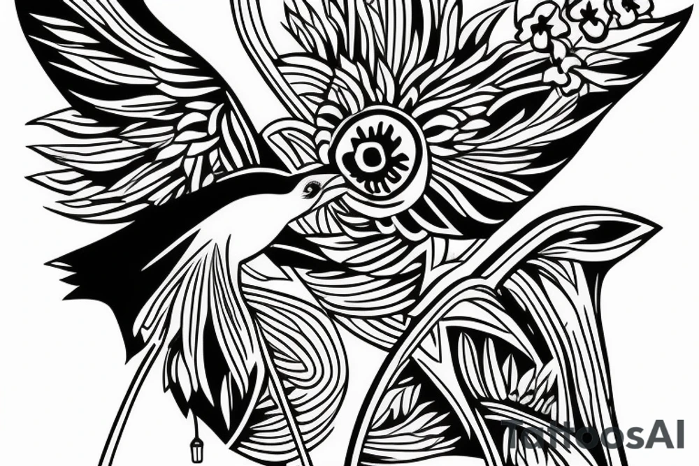 nightingale flying around the stem of the poppy tattoo idea